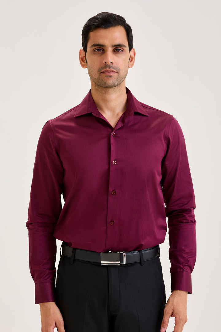 Wine Cotton Sateen Shirt