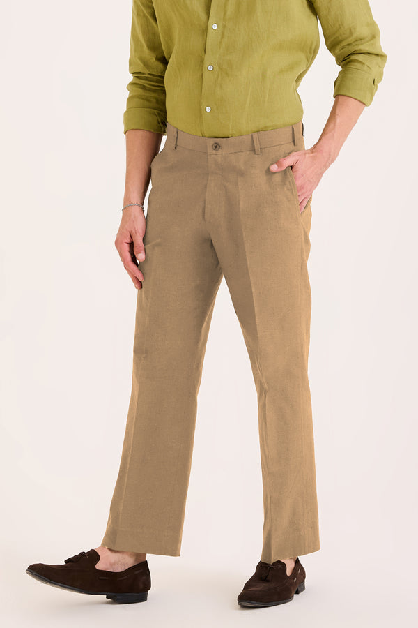 Tan Brown Releax Fit Trouser Linen