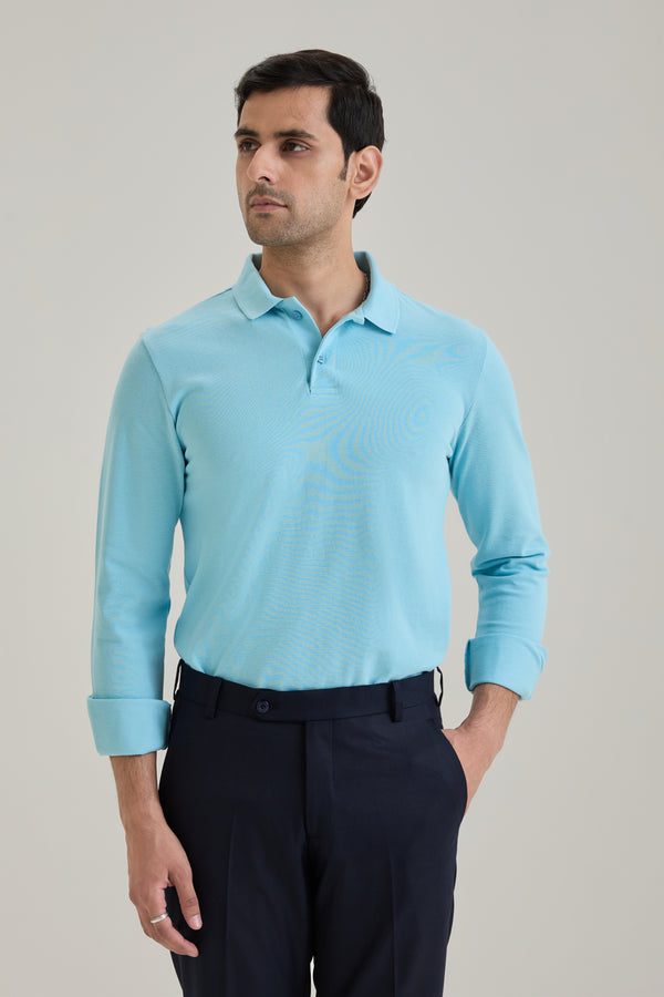 Sky Blue Long Sleeve Polo T-shirt