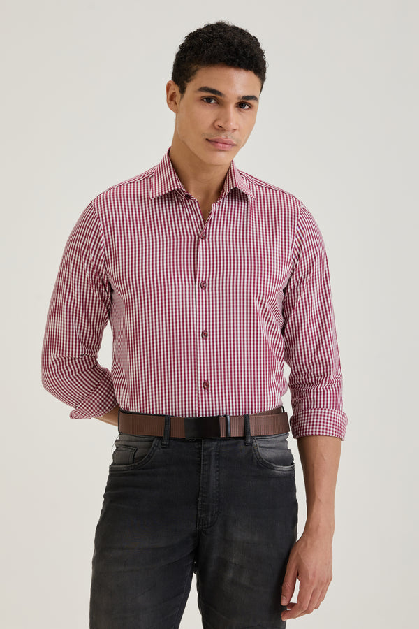 Wine Gingham Check Shirt