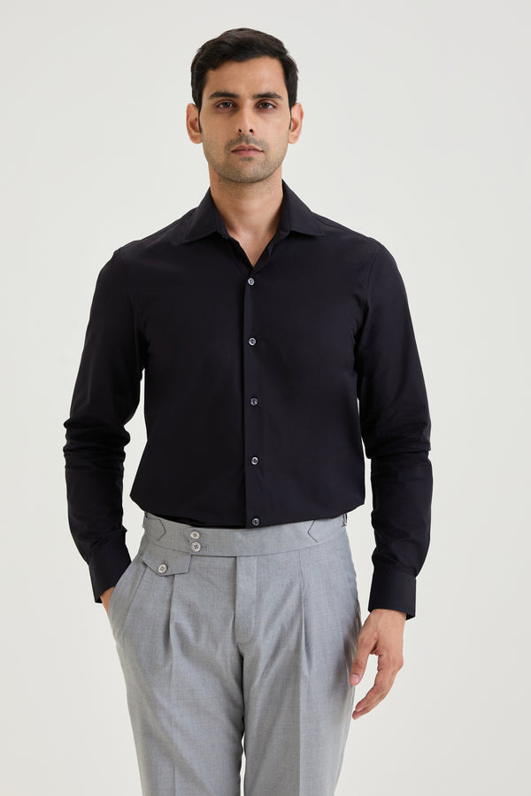 Black Cotton Sateen Shirt
