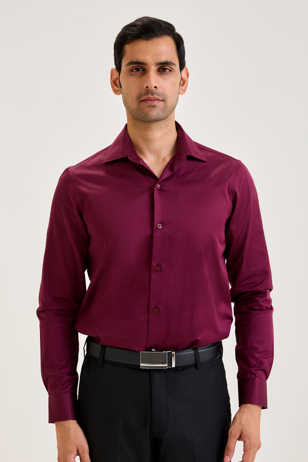 Wine Cotton Sateen Shirt