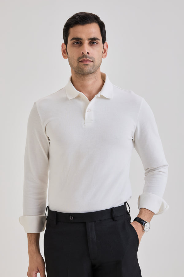 White Long Sleeve Polo T-shirt