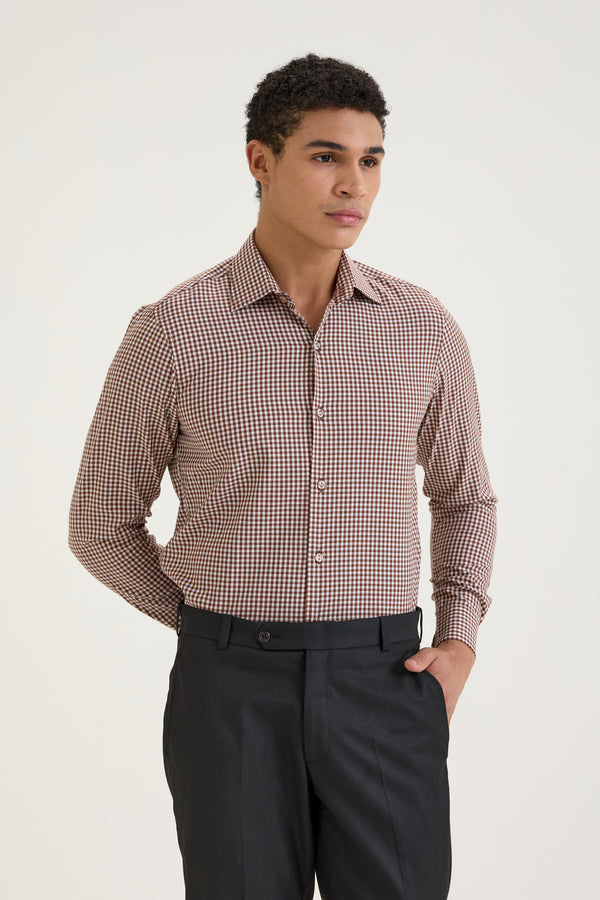 Brown Gingham Check Shirt
