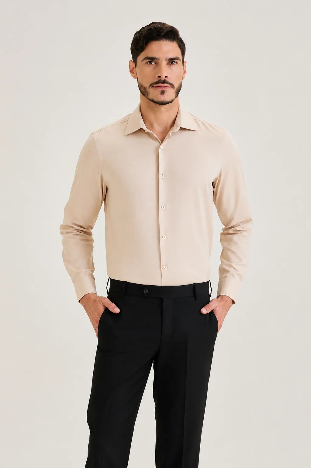 Beige Herringbone Dobby Shirt