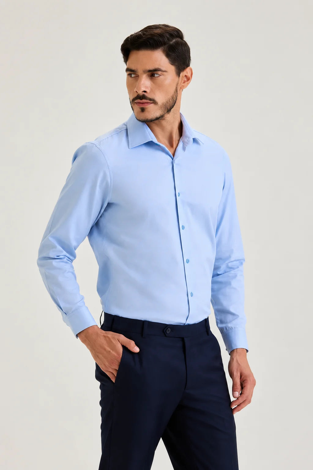 Sky Blue Herringbone Dobby Shirt
