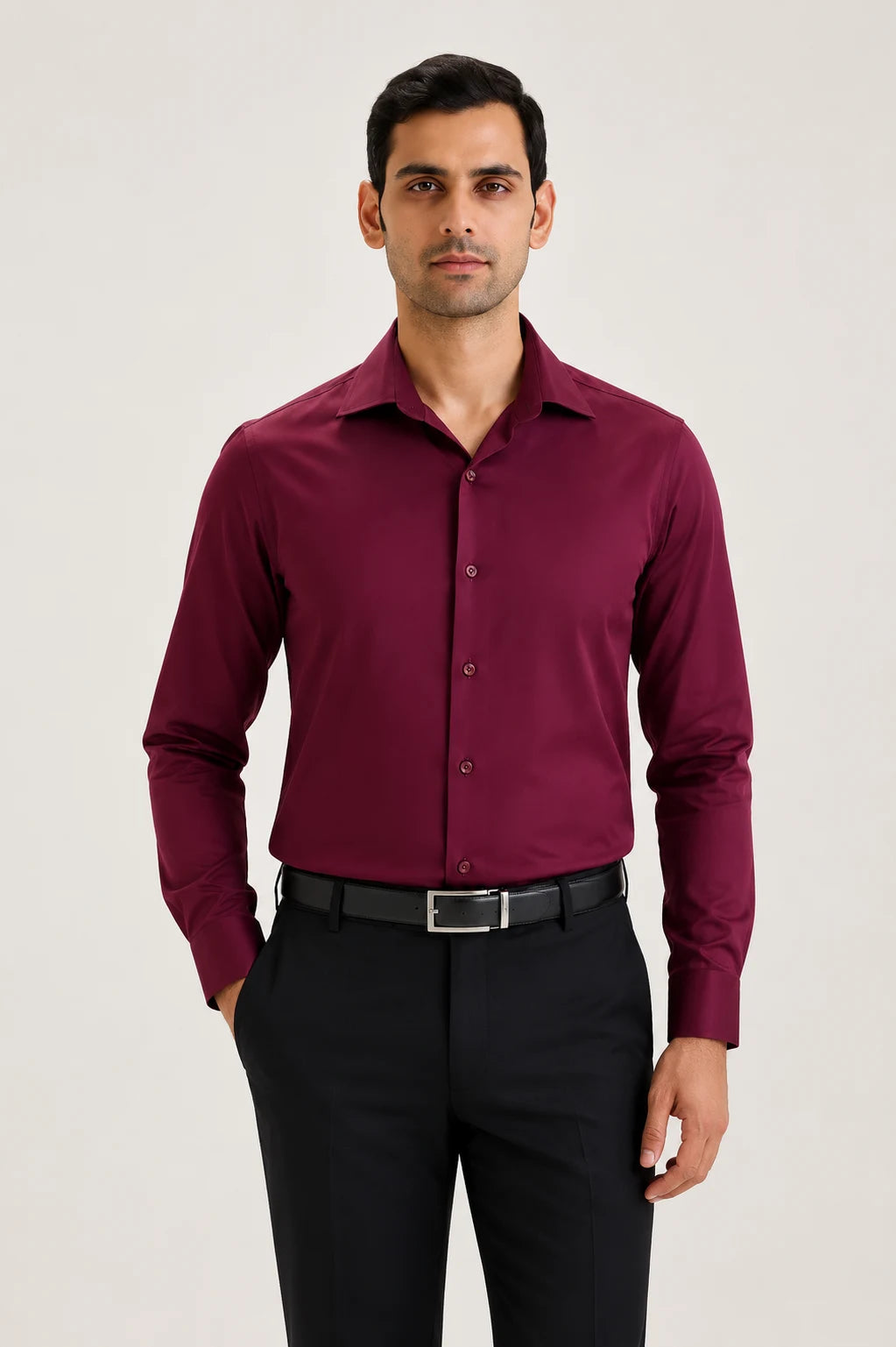 Wine Cotton Sateen Shirt