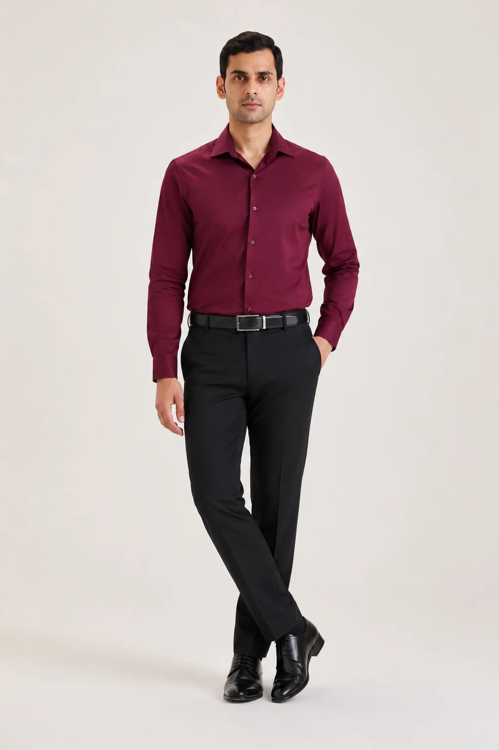 Wine Cotton Sateen Shirt