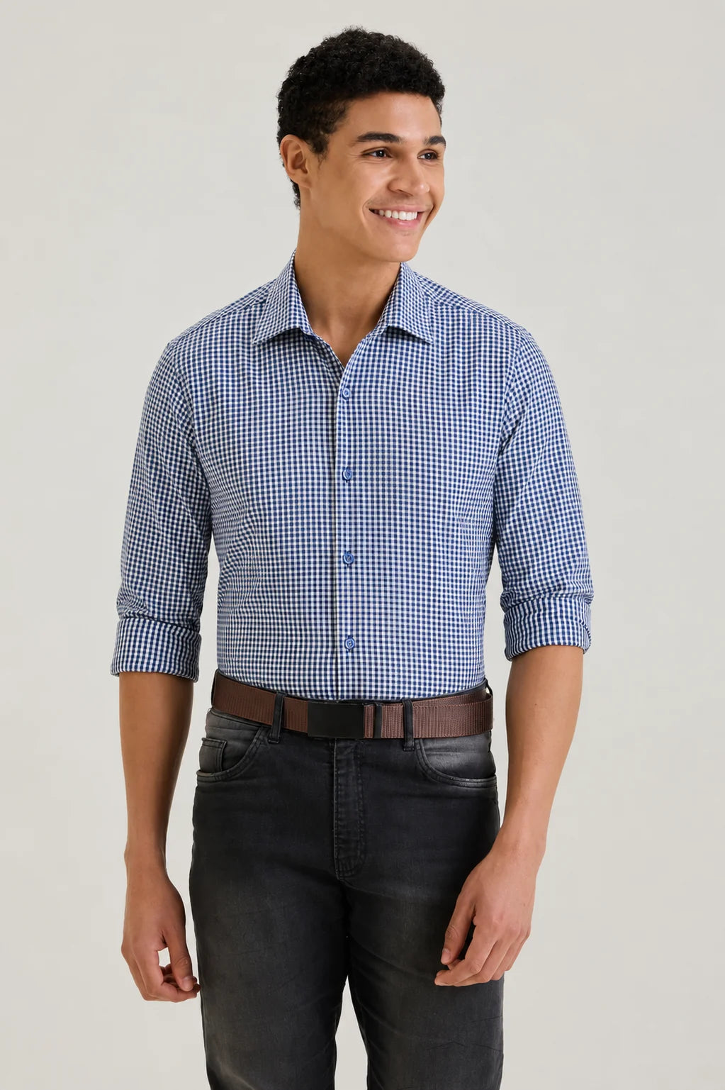 Navy Gingham Check Shirt