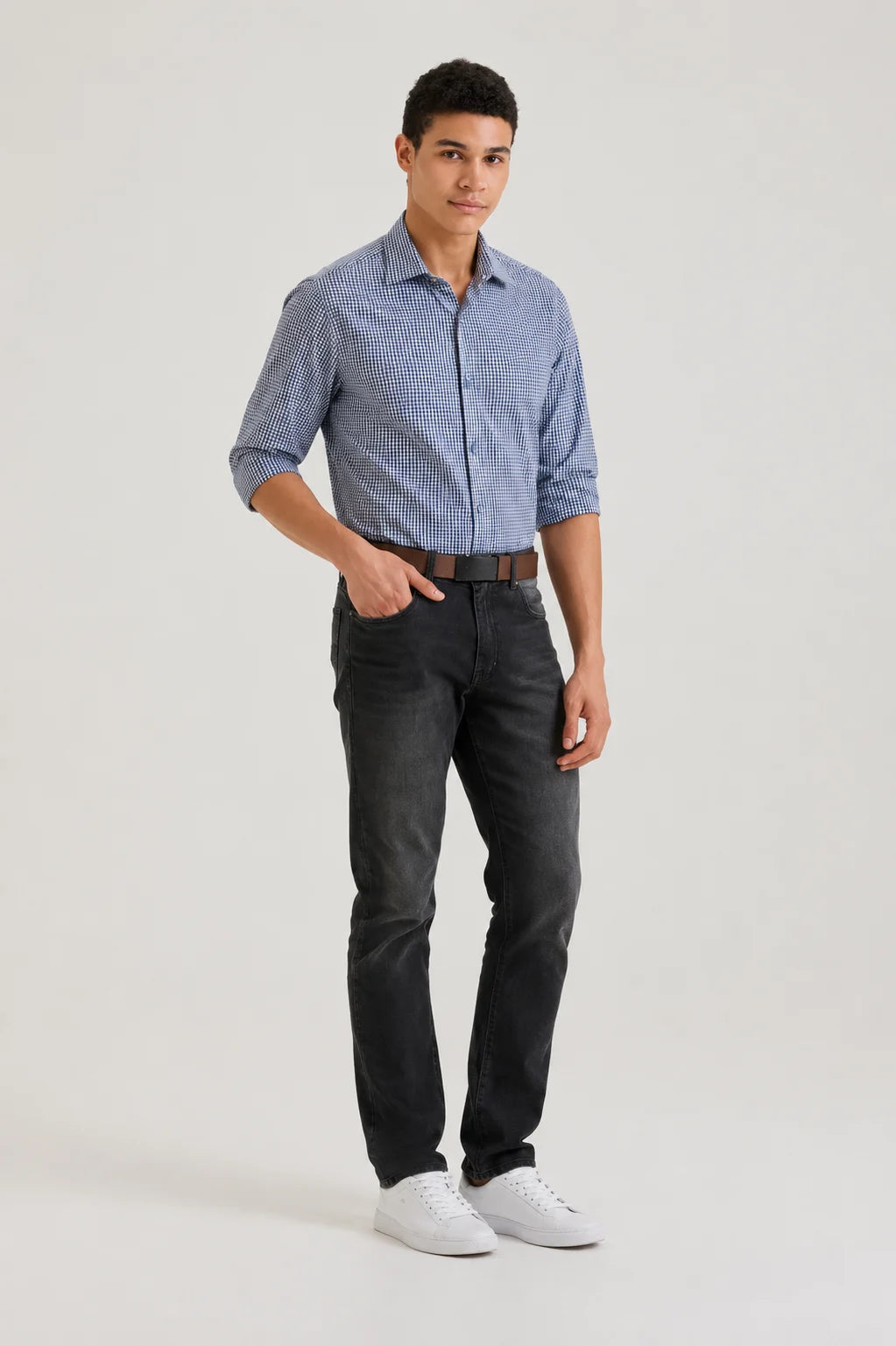 Navy Gingham Check Shirt