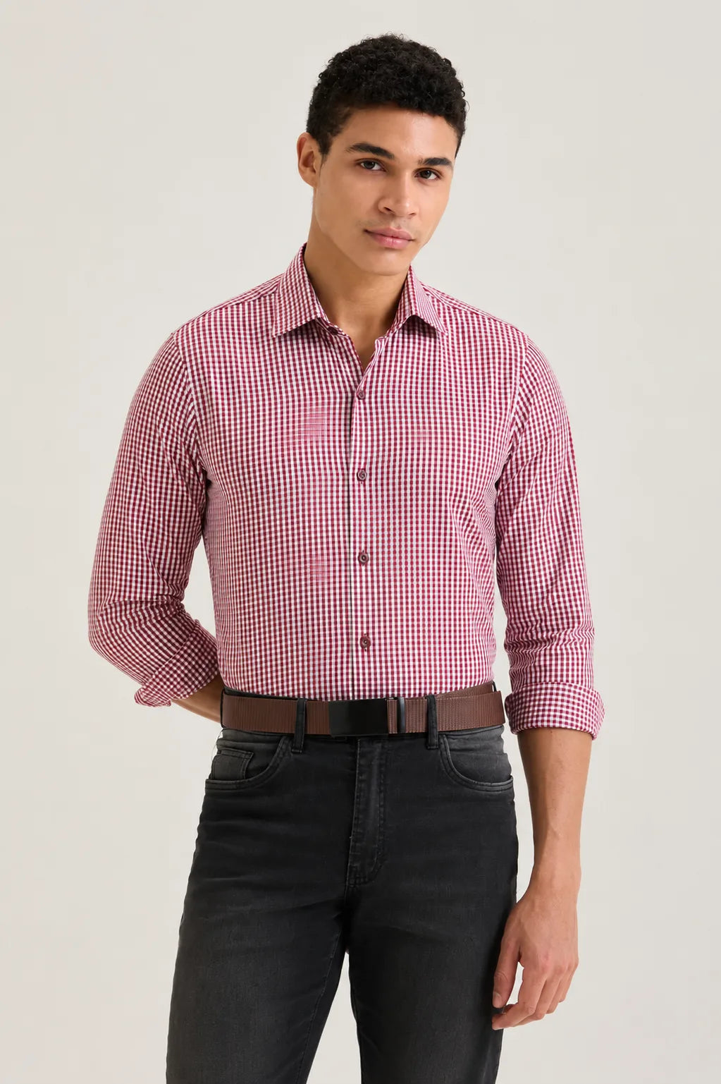 Wine Gingham Check Shirt