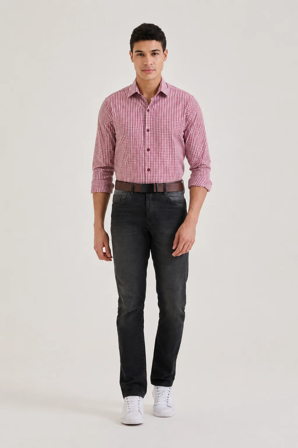 Wine Gingham Check Shirt