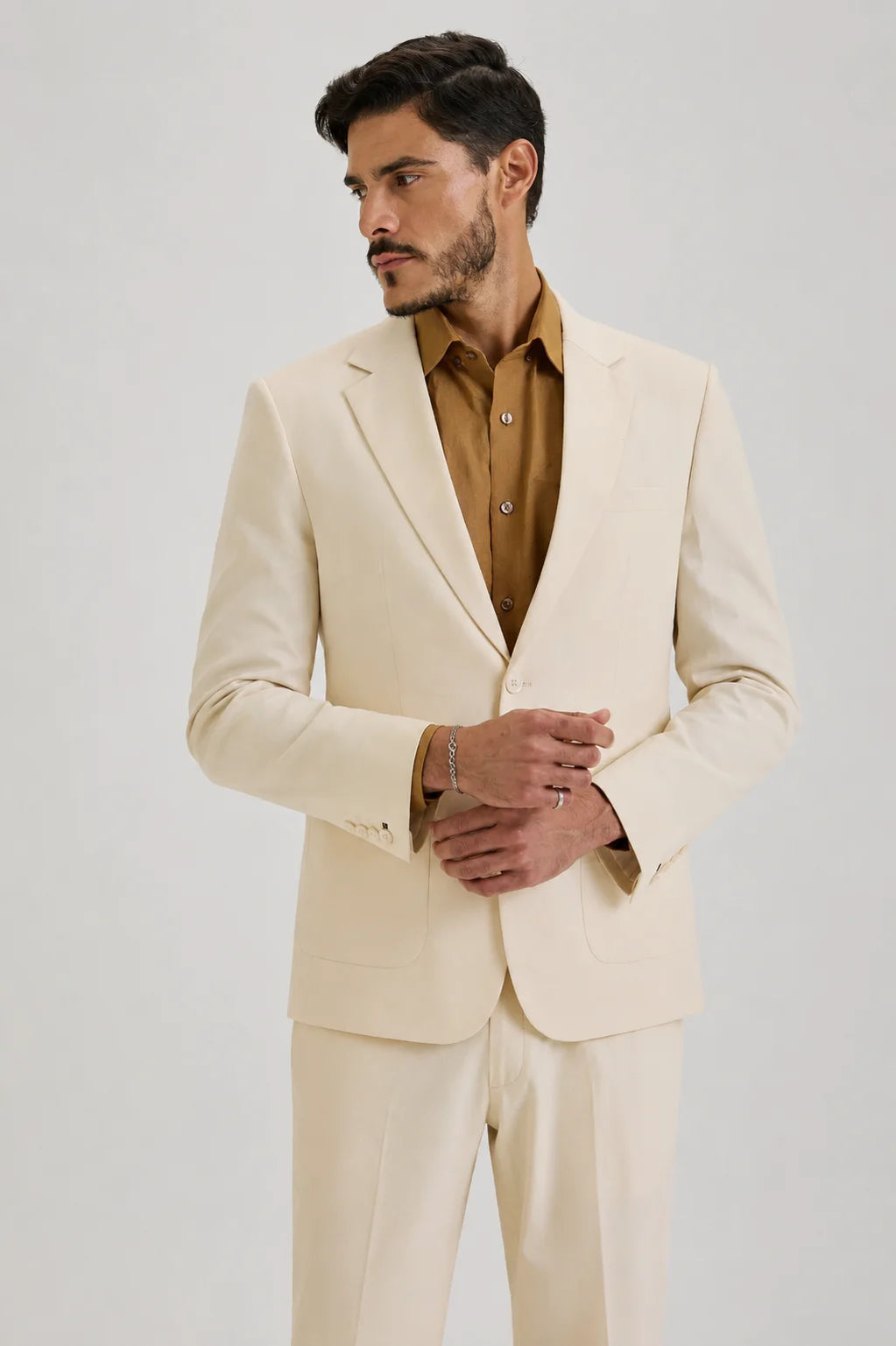 Off White Semi-Formal Suit Set Linen