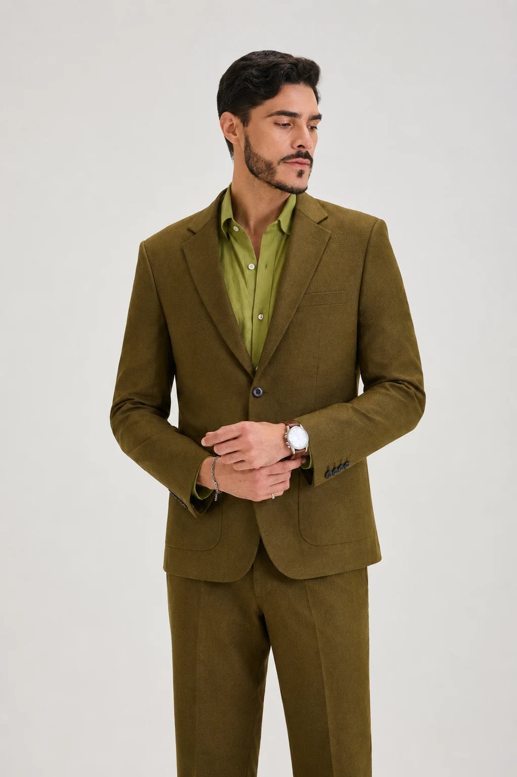Olive Semi-Formal Suit Set Linen