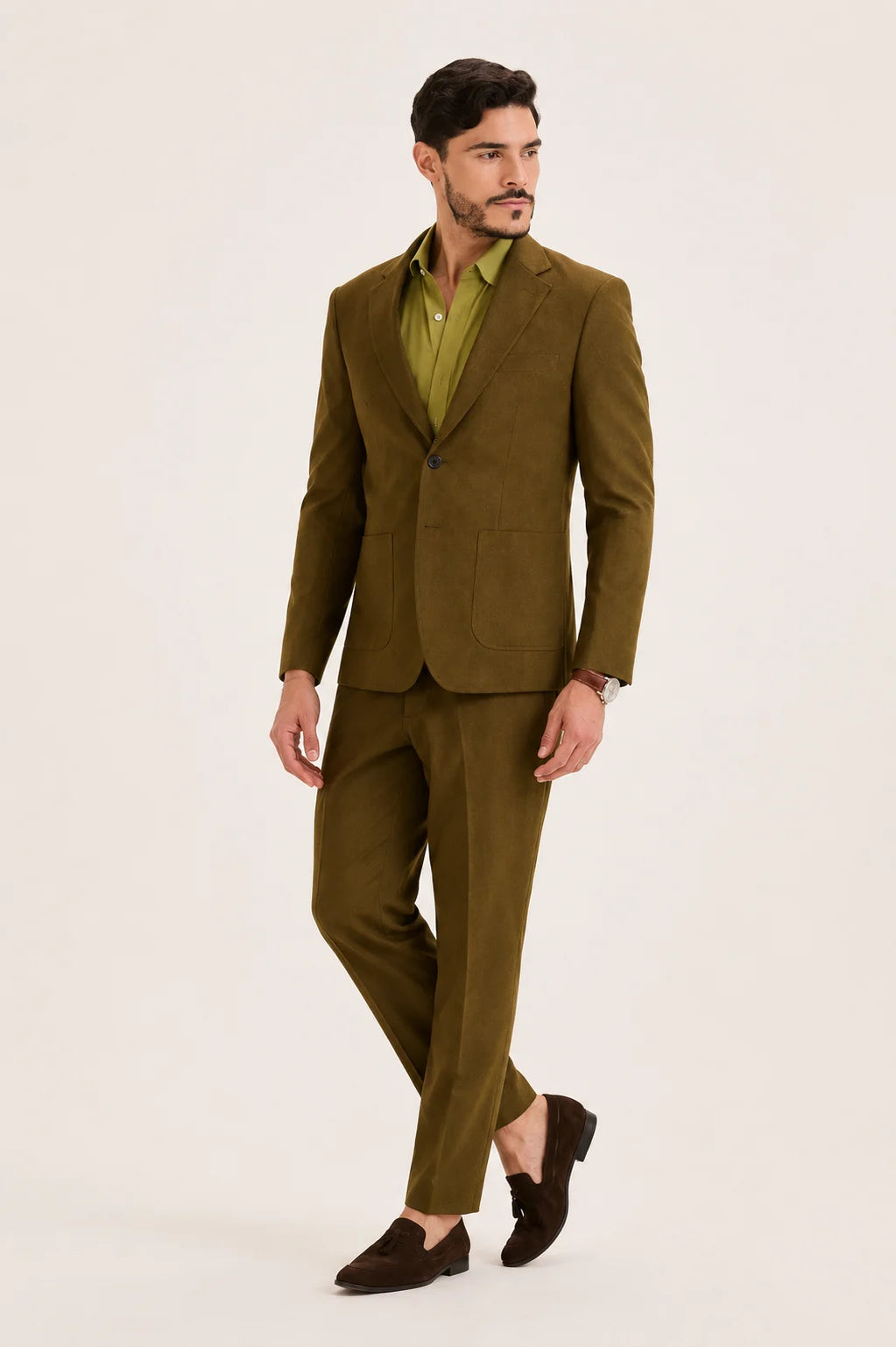 Olive Semi-Formal Suit Set Linen