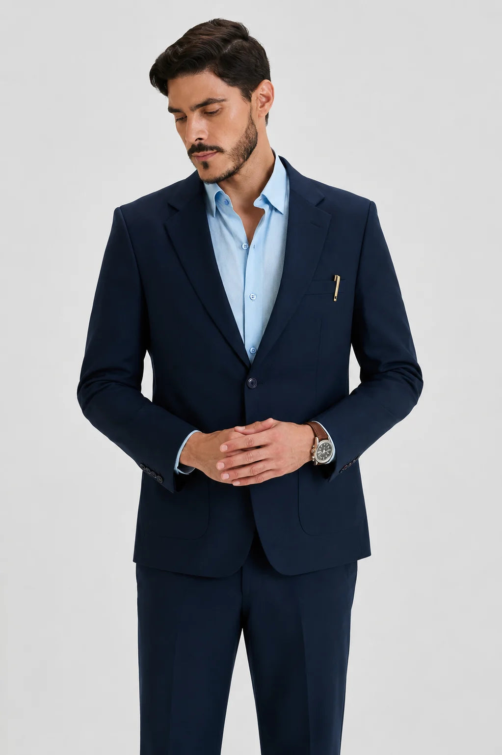 Navy Semi-Formal Suit Set Linen