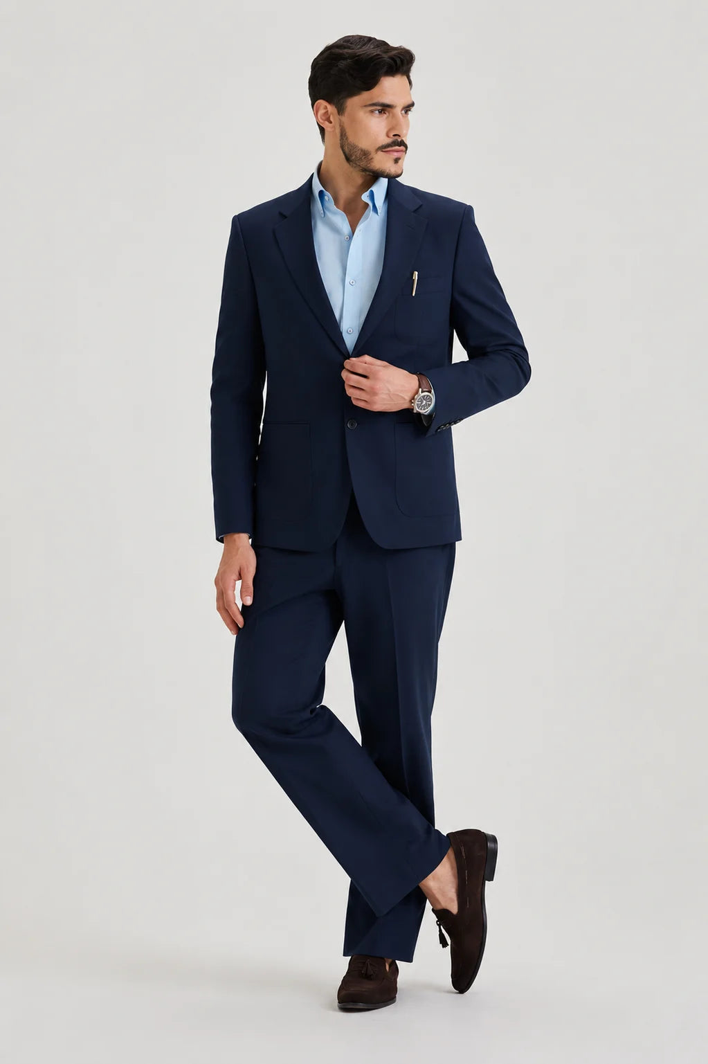 Navy Semi-Formal Suit Set Linen