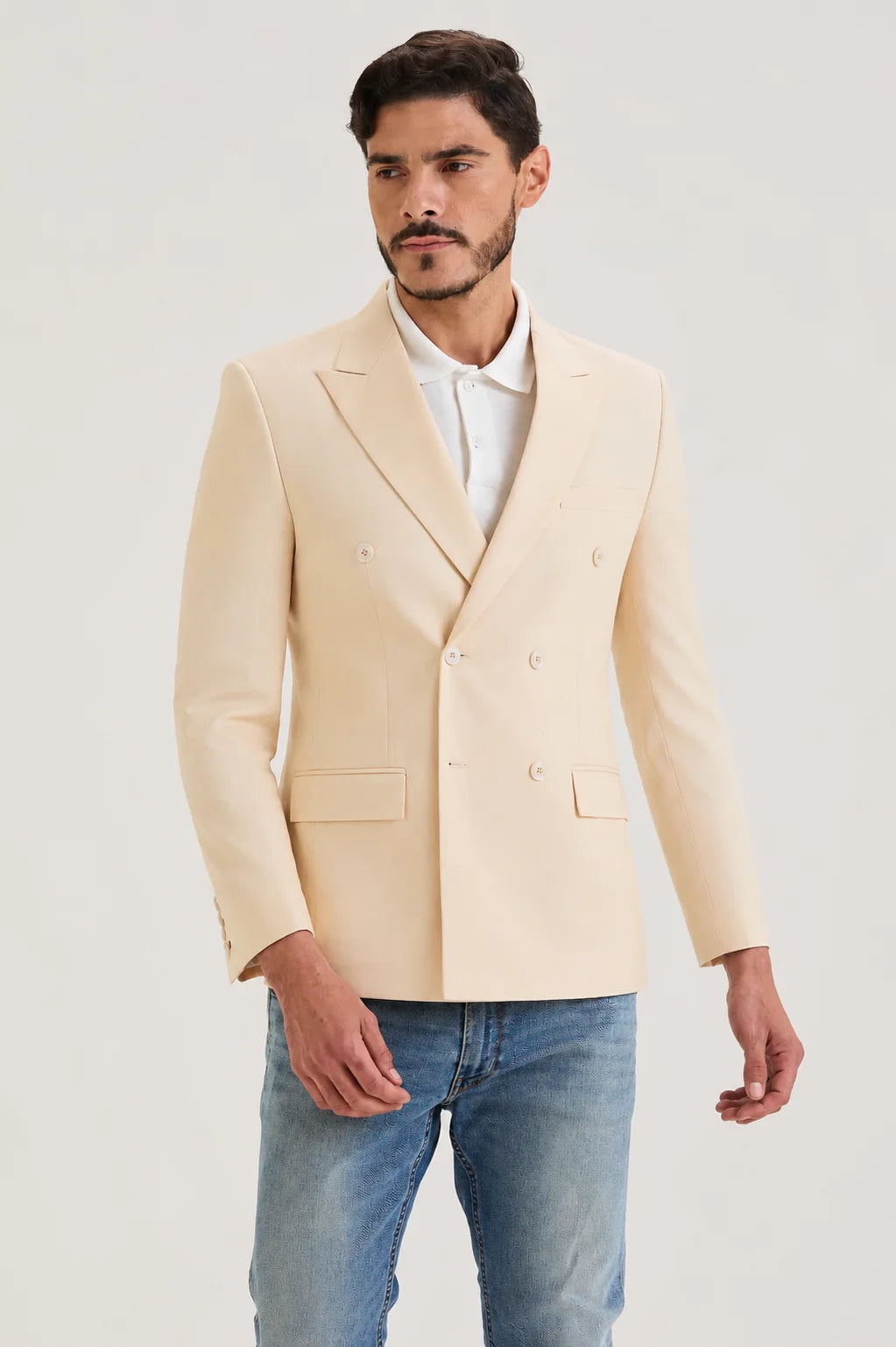Off White Linen Blazer Double Breasted