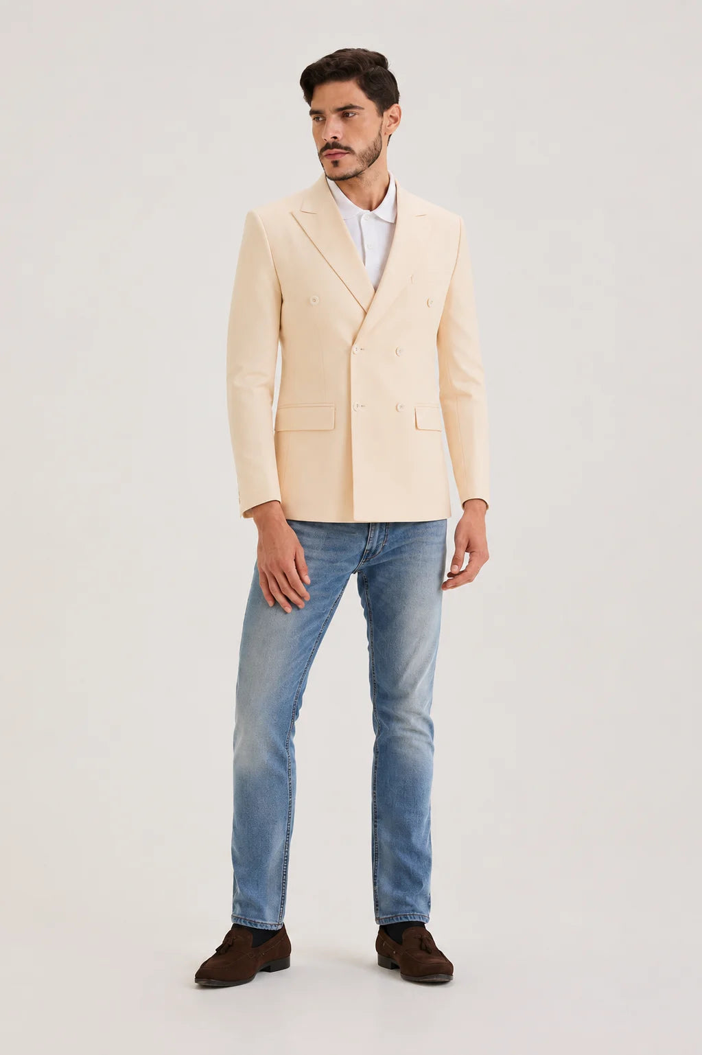 Off White Linen Blazer Double Breasted