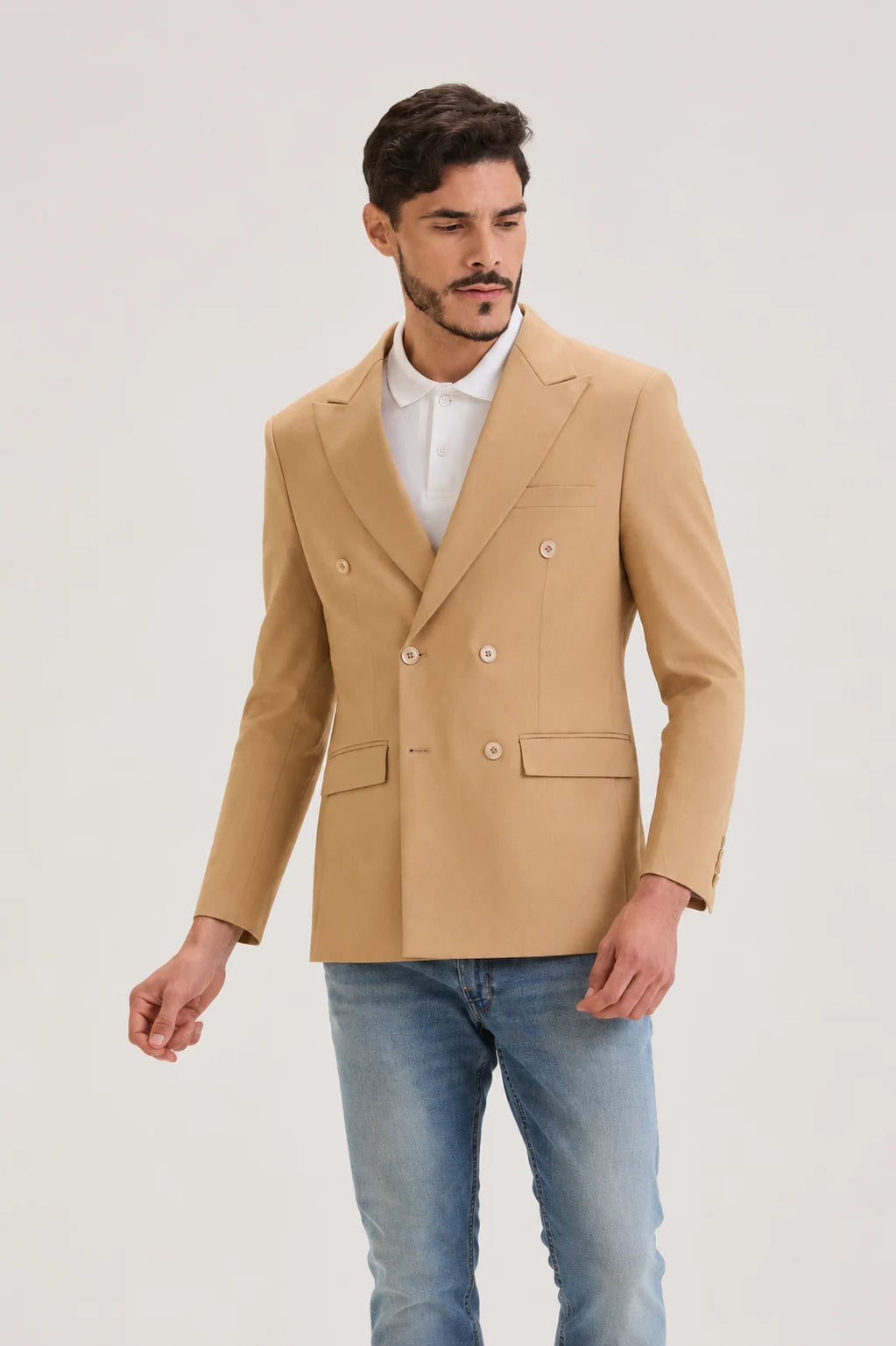 Tan Brown Linen Blazer Double Breasted