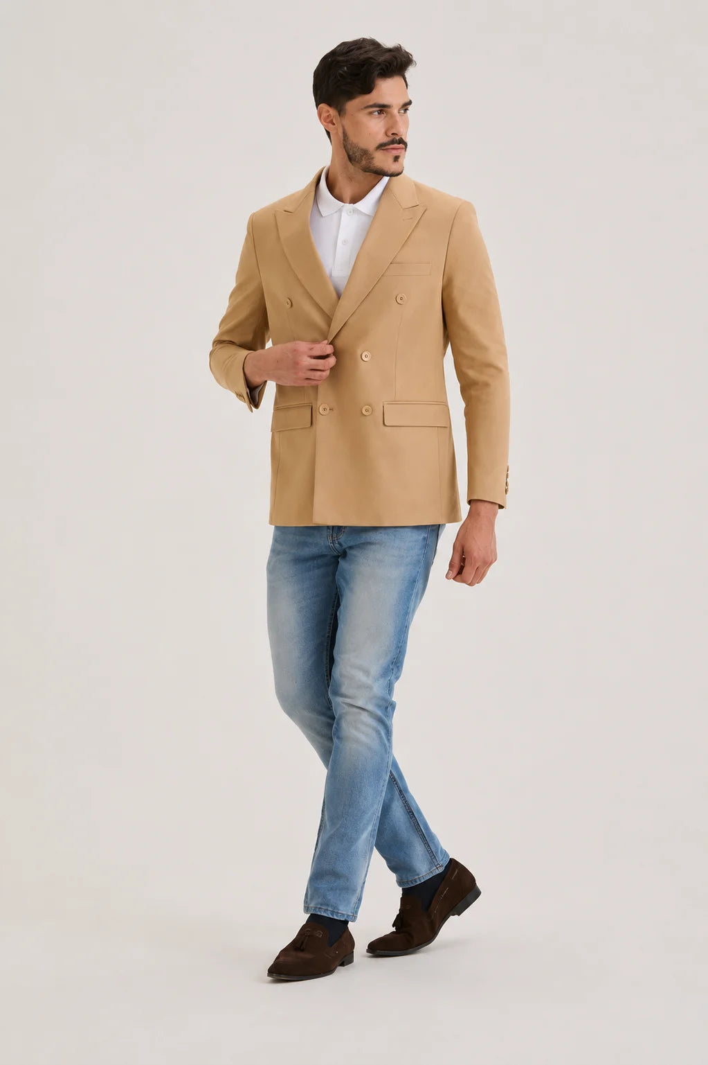 Tan Brown Linen Blazer Double Breasted