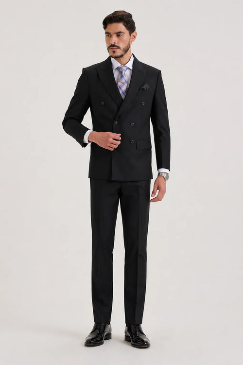 Black Double Breasted Formal Suit Set