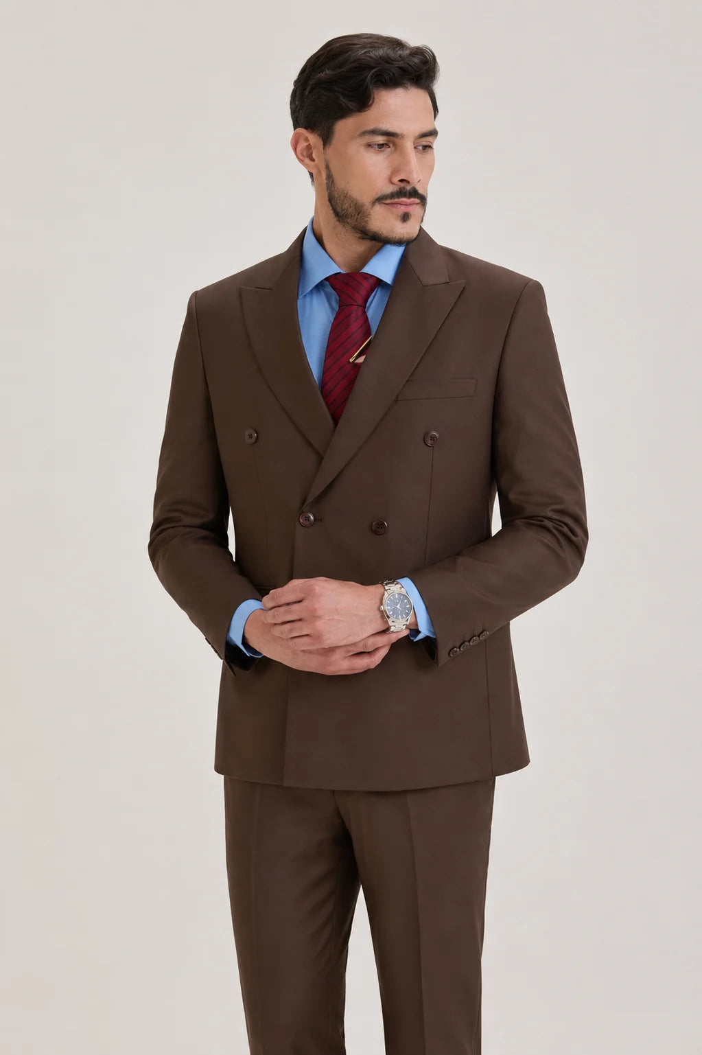 Brown Double Breasted Suit Set