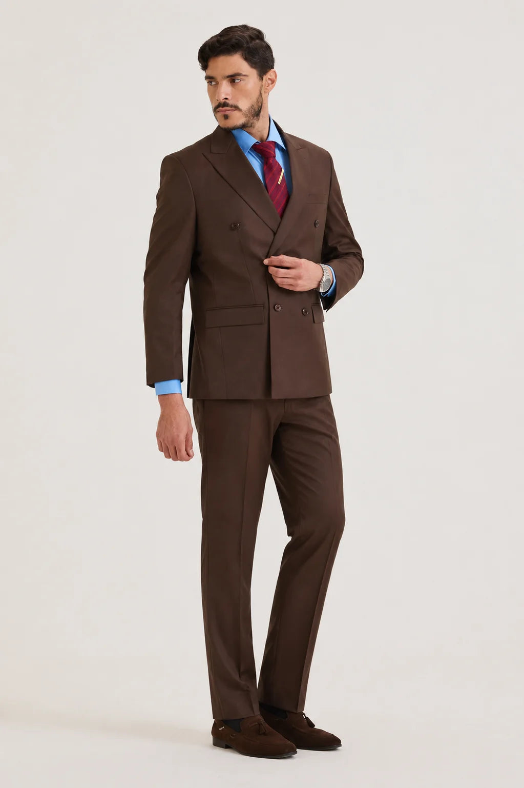 Brown Double Breasted Suit Set