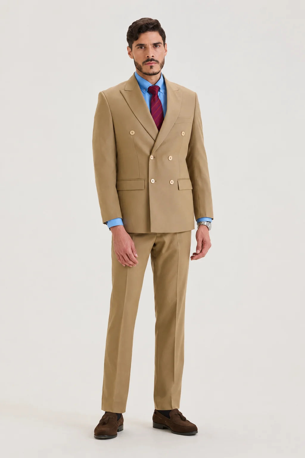 Tan Brown Double Breasted Suit Set