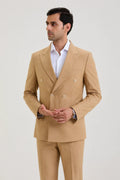 Tan Brown Double Breasted Suit Set Linen