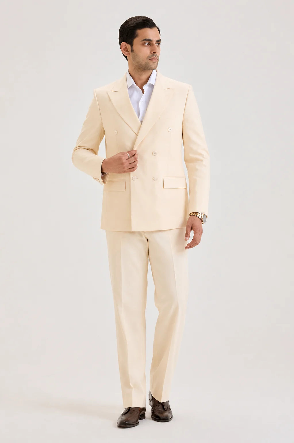 Off White Double Breasted Suit Set Linen