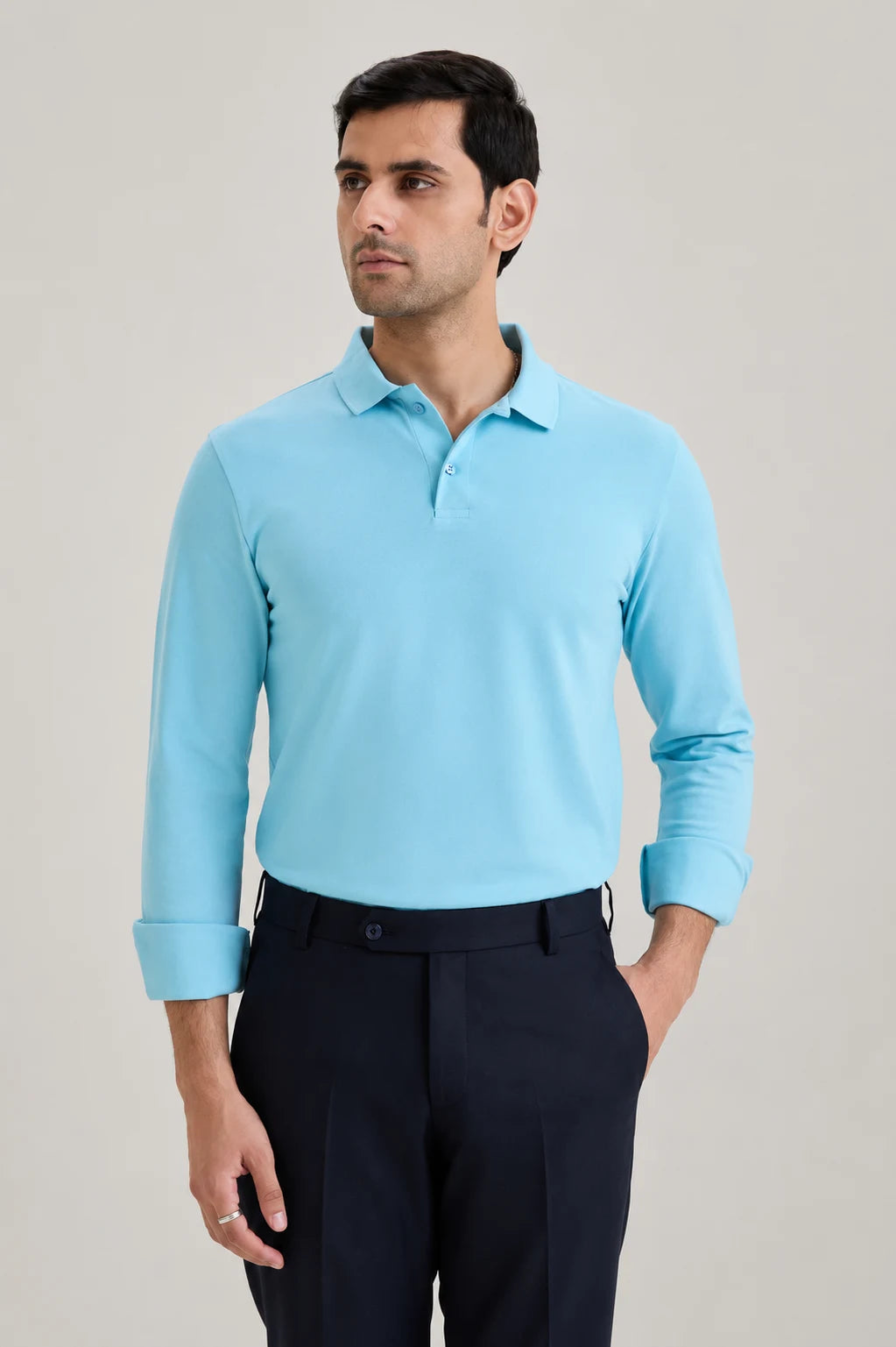 Sky Blue Long Sleeve Polo T-shirt
