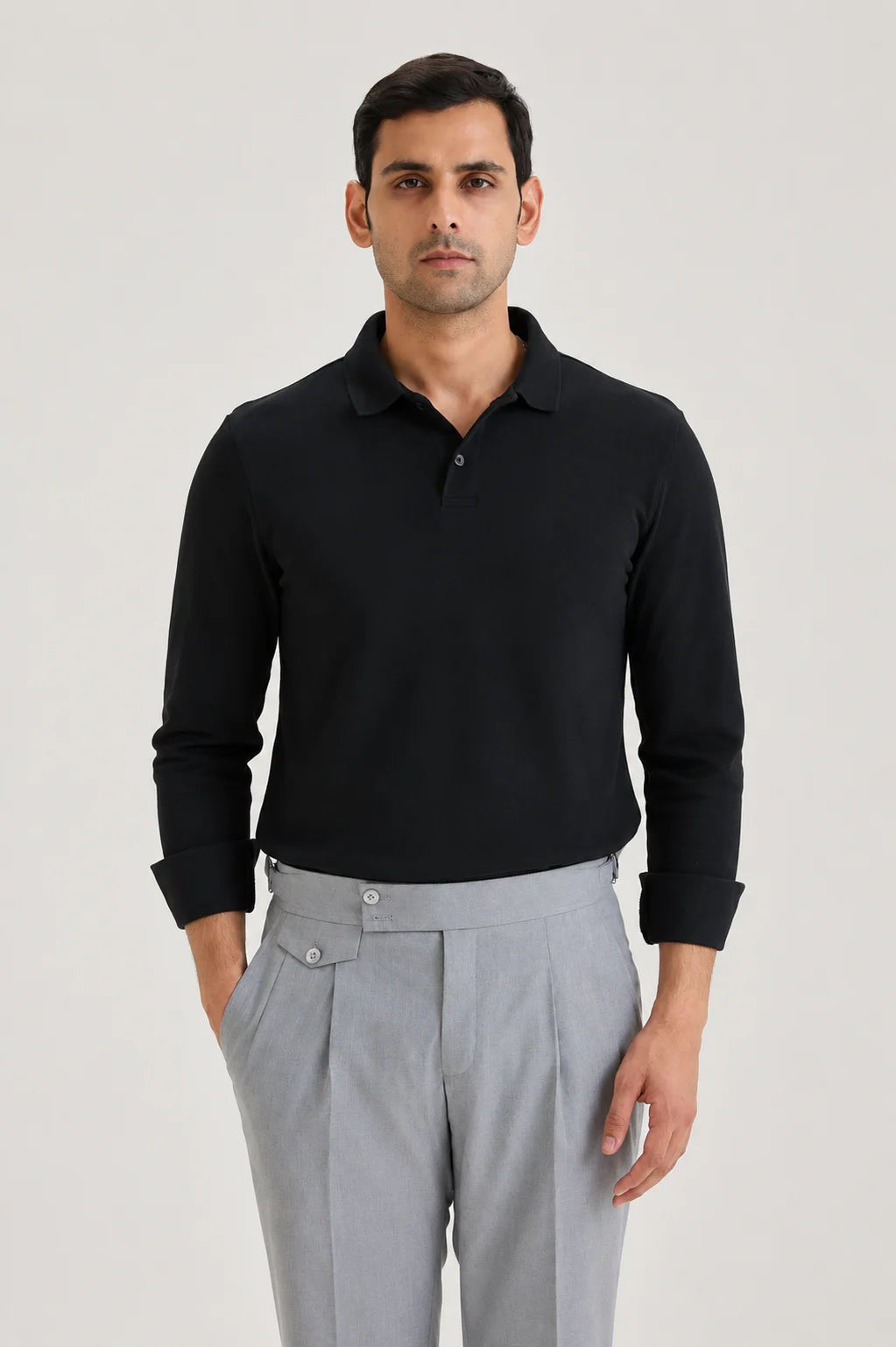 Black Long Sleeve Polo T-shirt