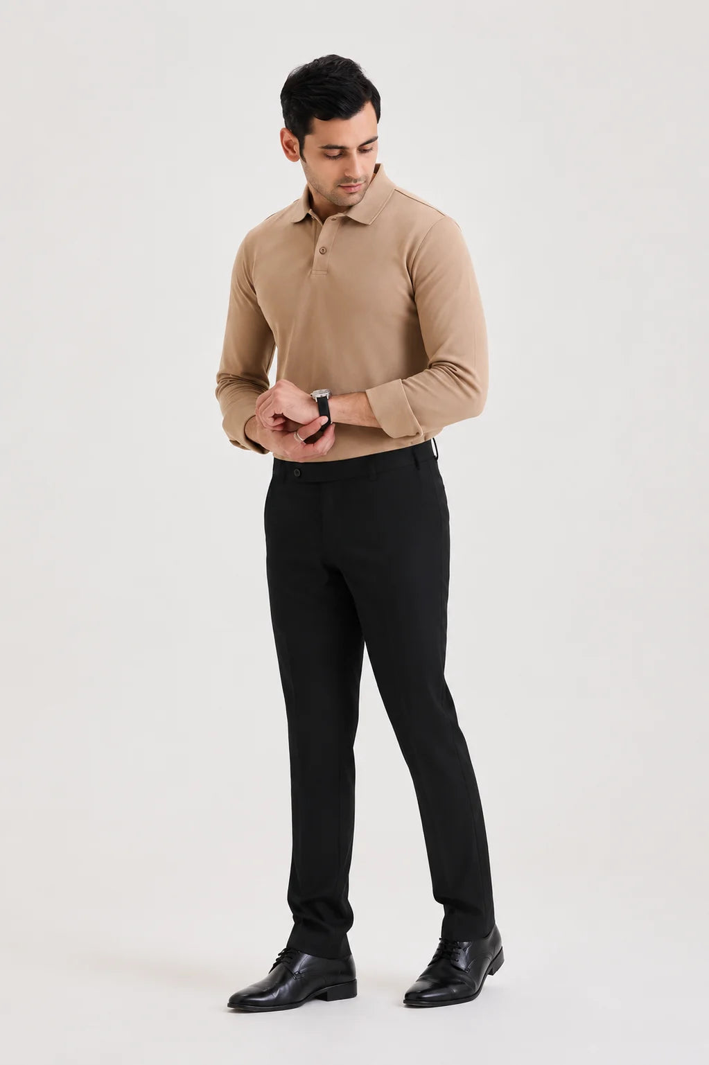 Tan Brown Long Sleeve Polo T-shirt