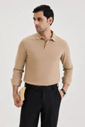 Tan Brown Long Sleeve Polo T-shirt
