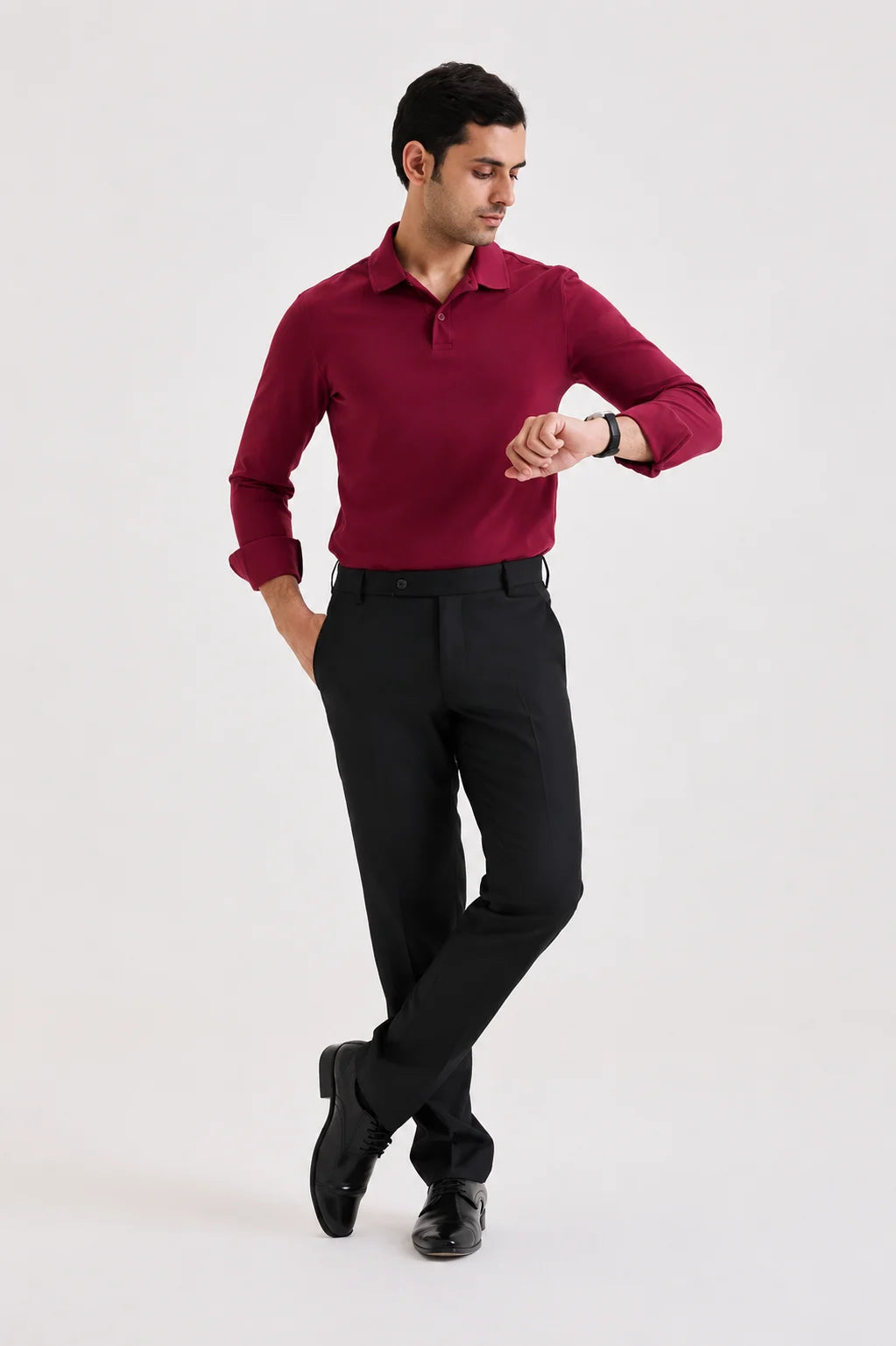 Wine Long Sleeve Polo T-shirt