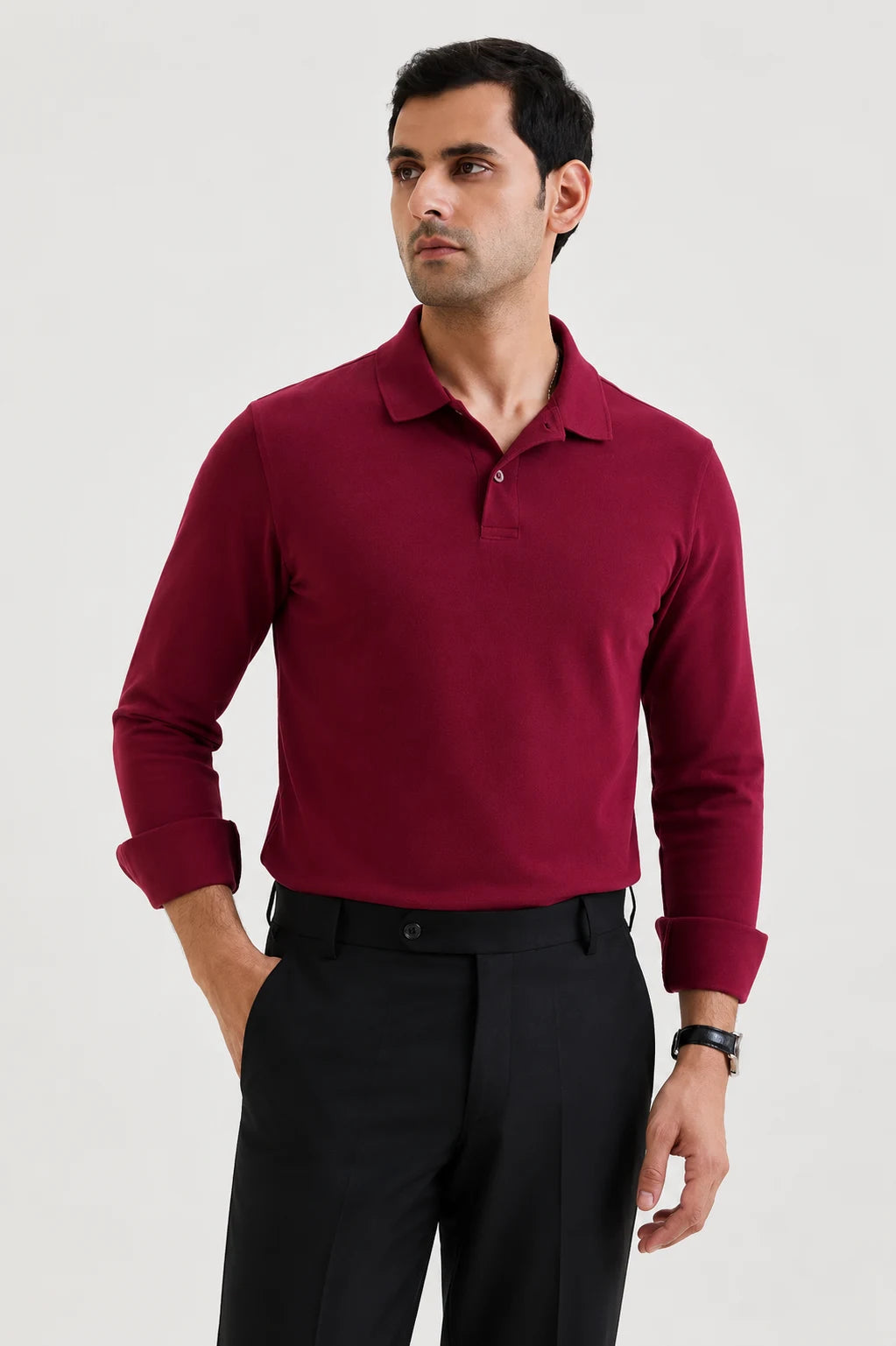 Wine Long Sleeve Polo T-shirt