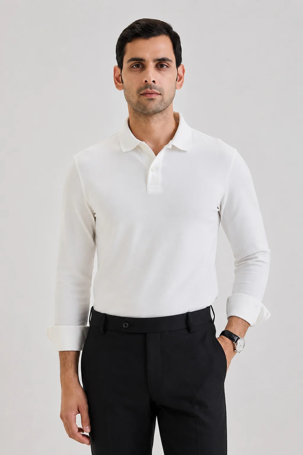 White Long Sleeve Polo T-shirt