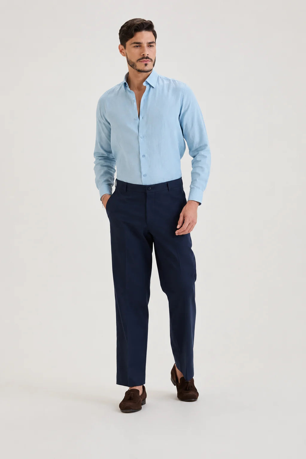 Navy Releax Fit Trouser Linen