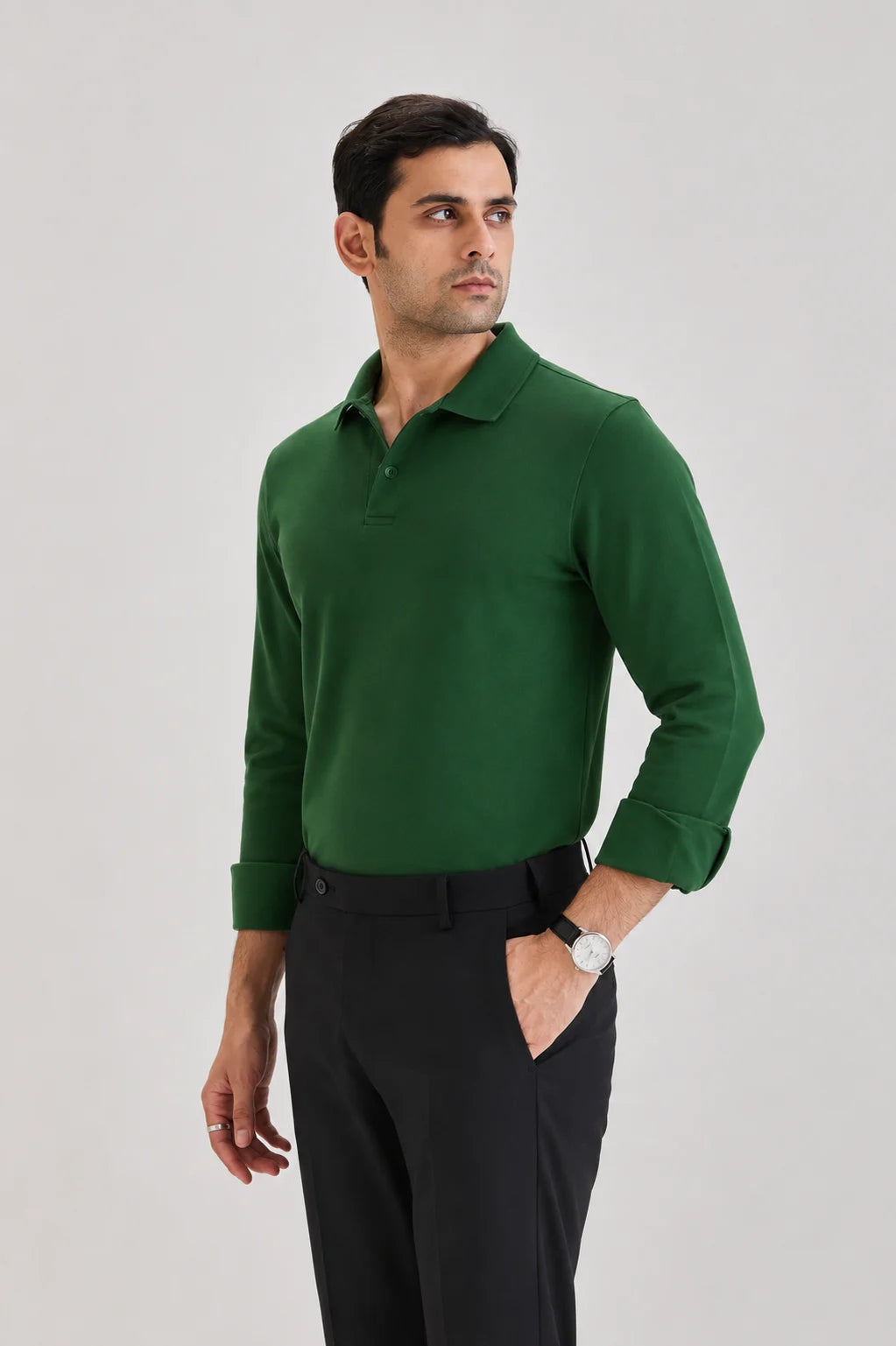 Green Long Sleeve Polo T-shirt
