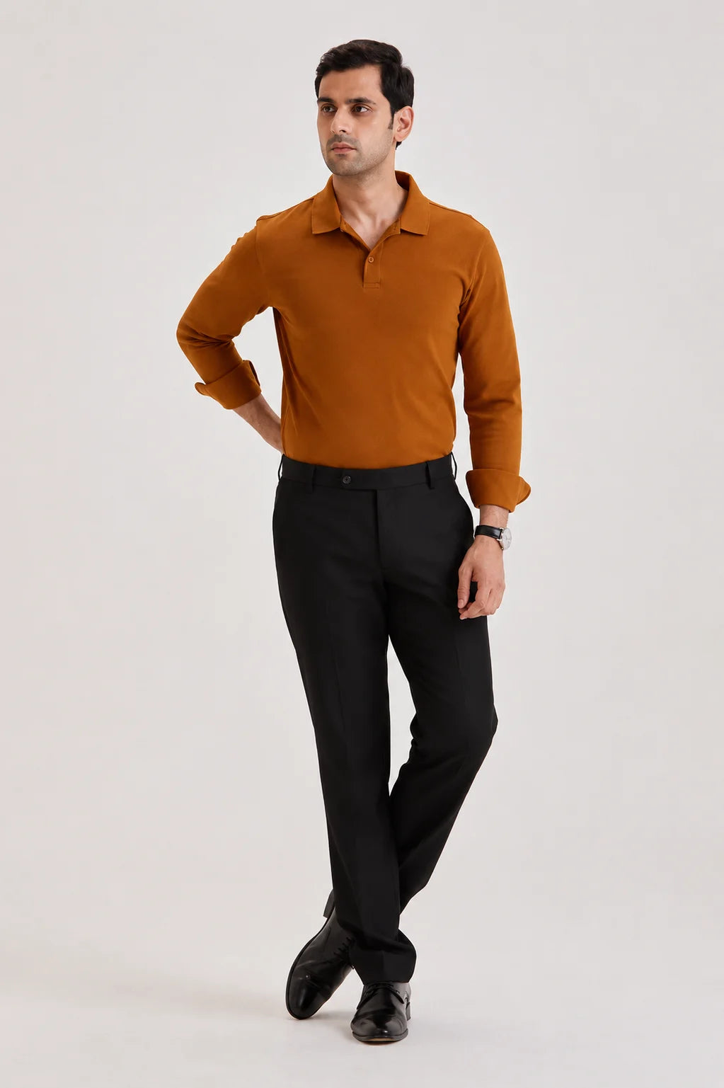 Brown Long Sleeve Polo T-shirt