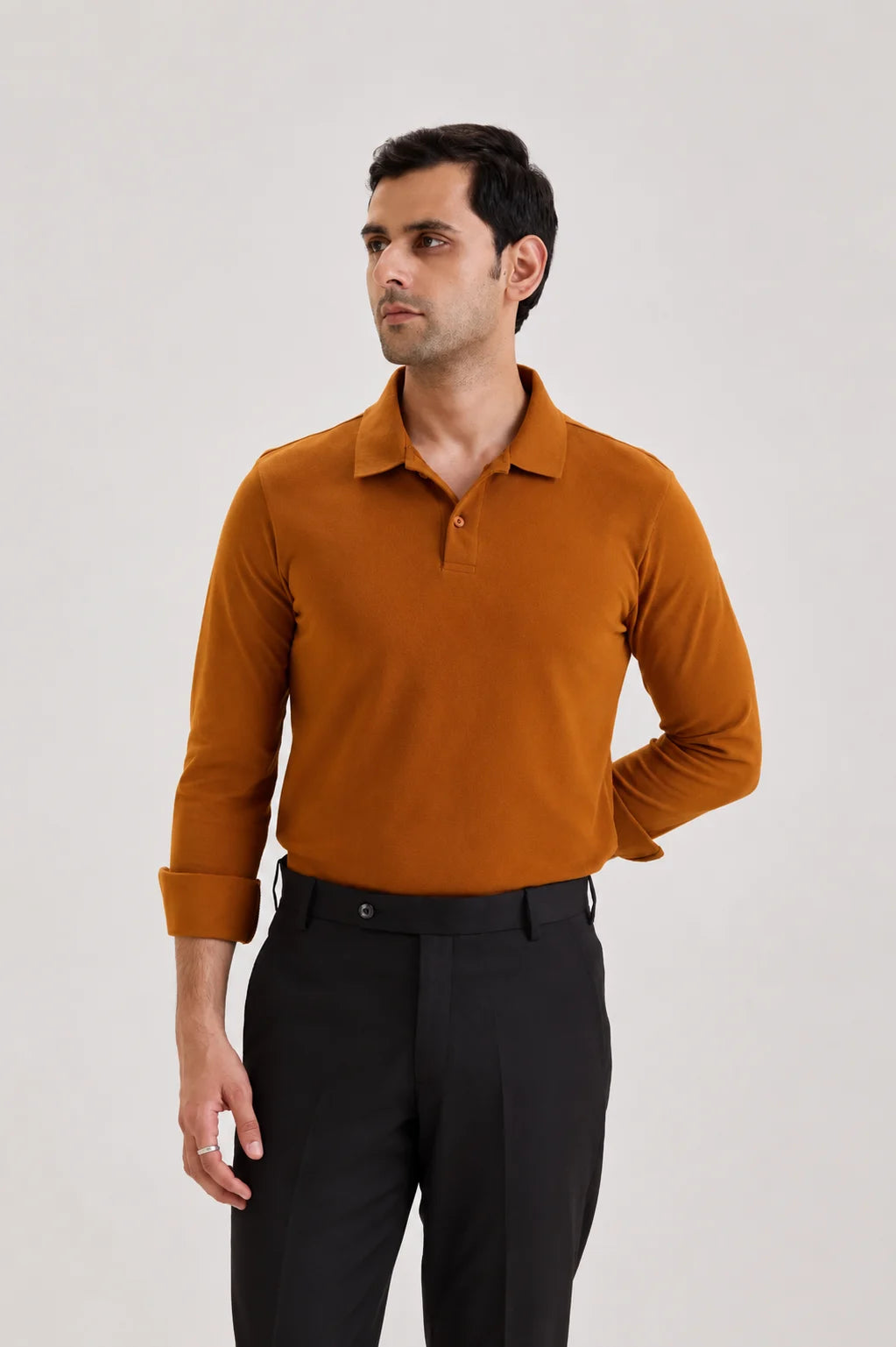 Brown Long Sleeve Polo T-shirt