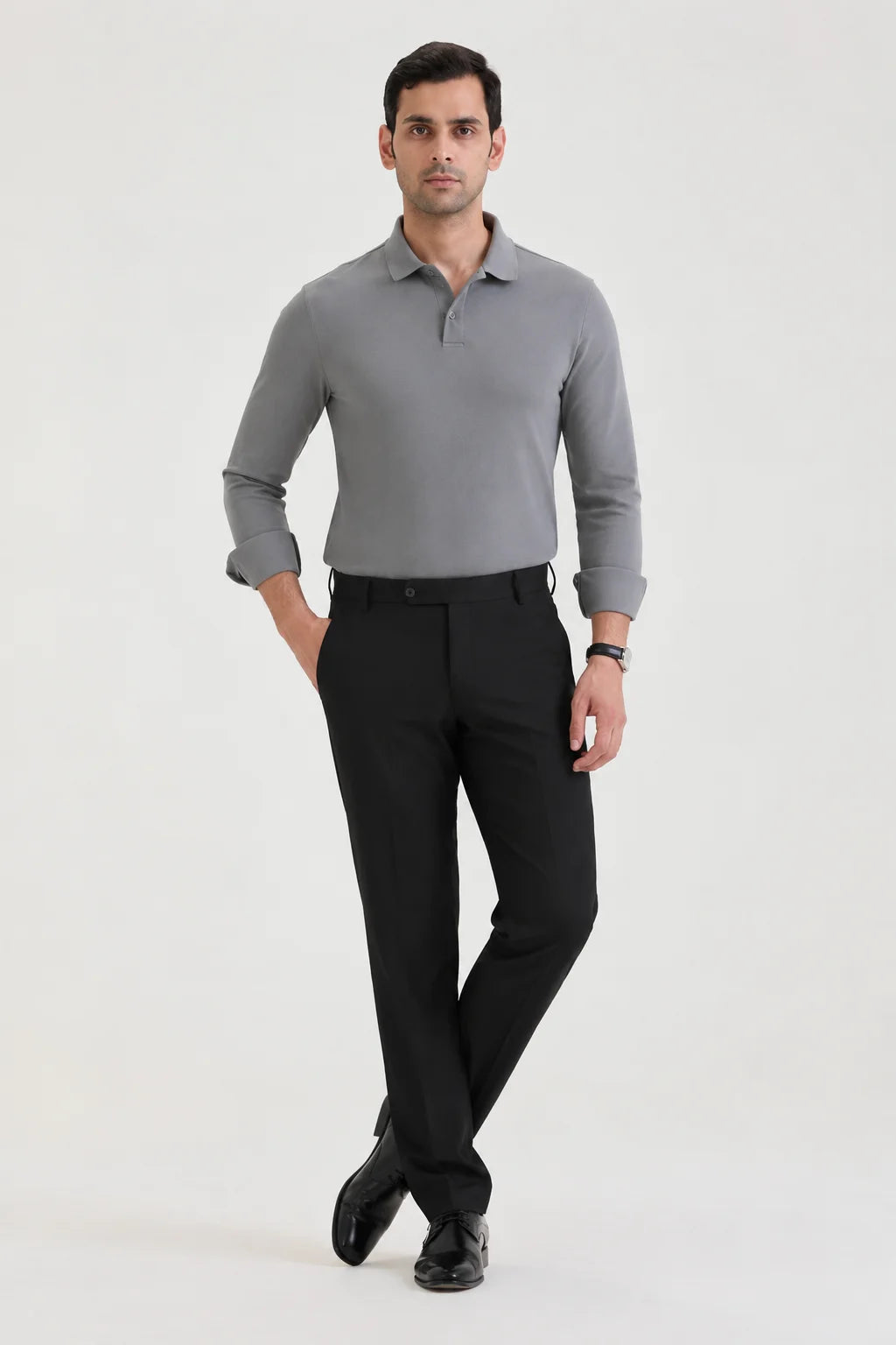 Light Grey Long Sleeve Polo T-shirt